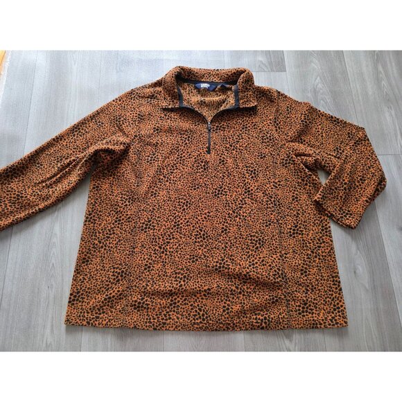 Lands End Womens Soft 2X Leopard Print Fleece Pullover Quarter-Zip Top - Picture 4 of 7